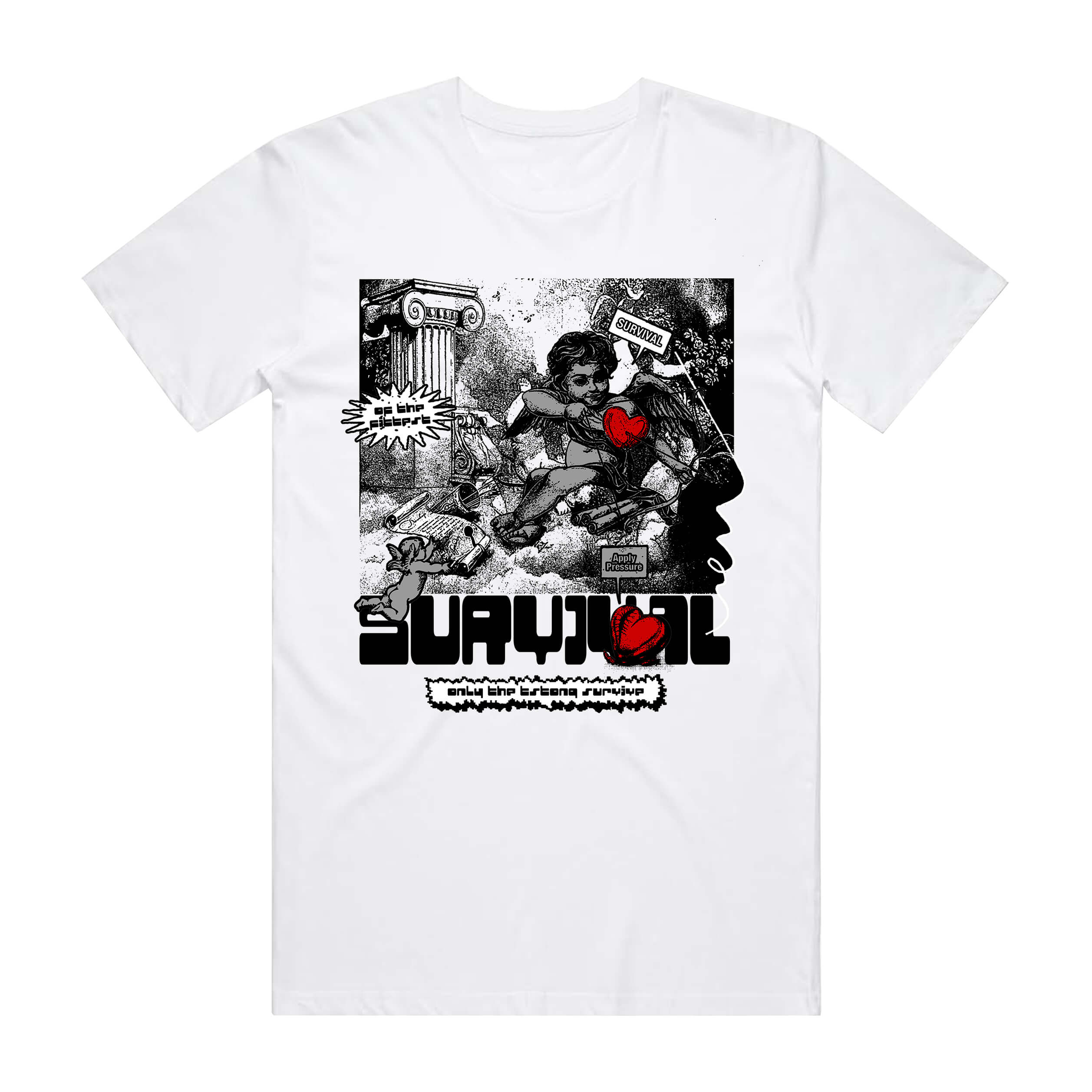 APPLY PRESSURE TEE WHT/BLK/RED