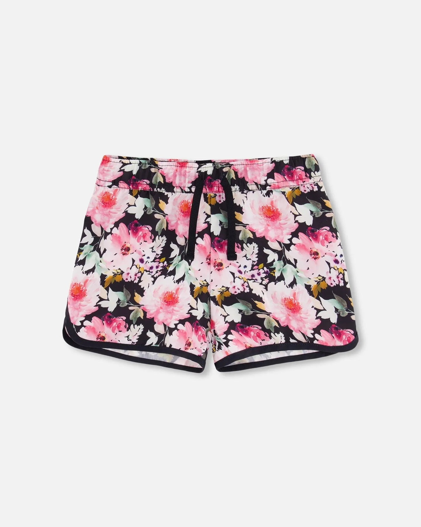 Athletic Shorts Black Printed Big Flowers