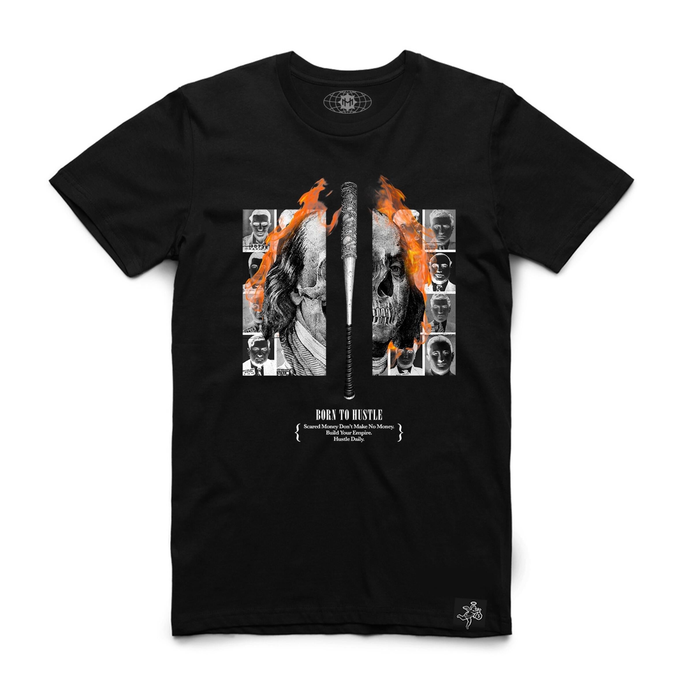 BARBED WIRE BAT BEN TEE BLACK