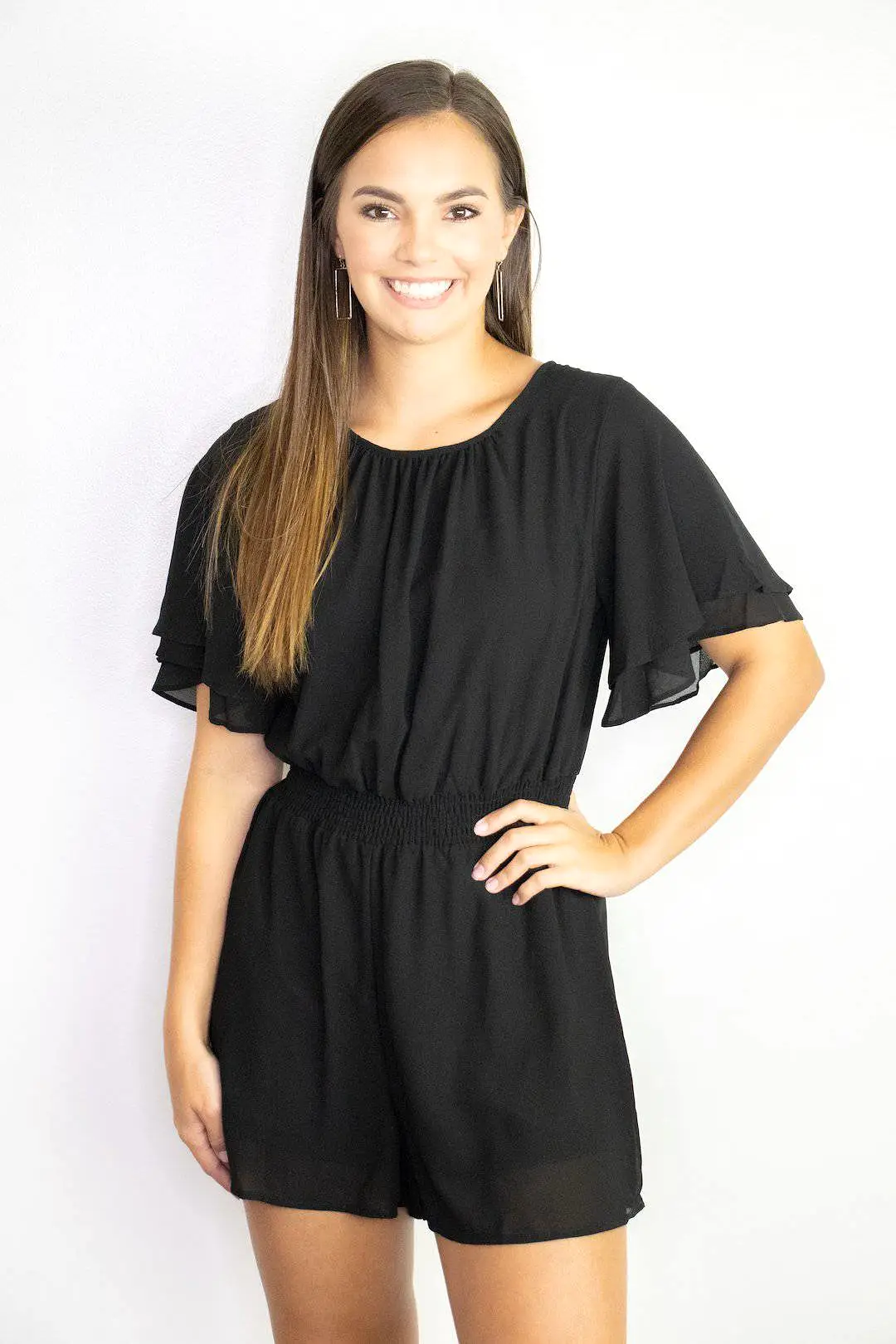 Black Smocked Waistband Romper