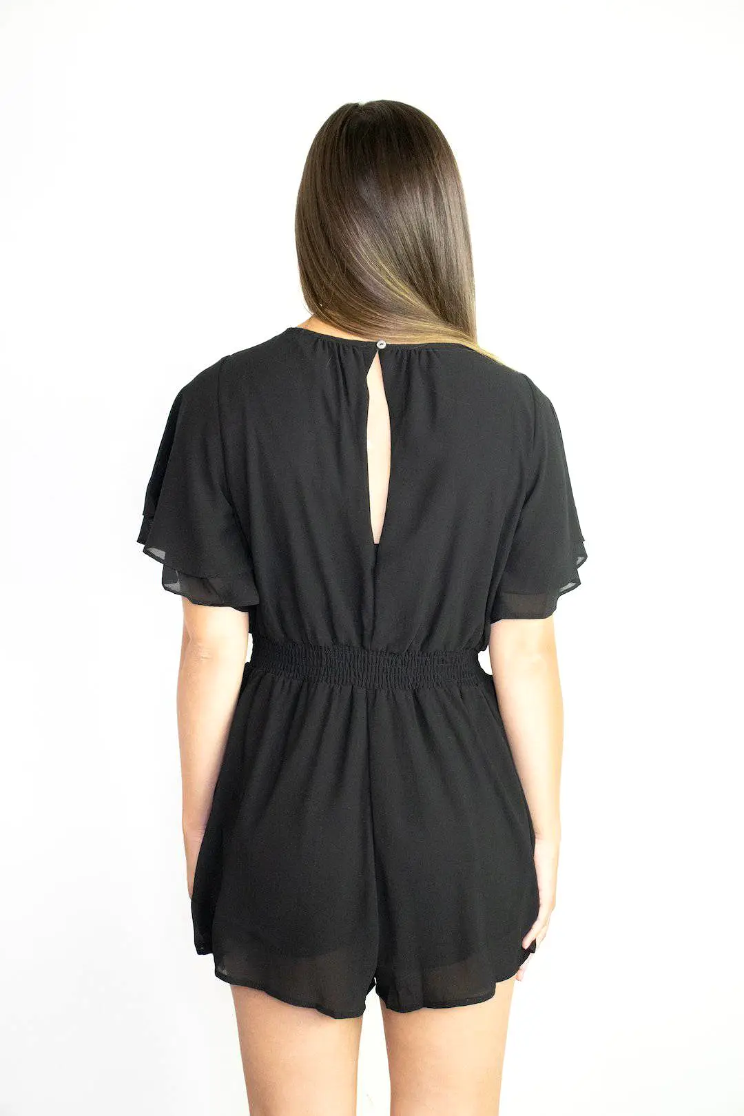 Black Smocked Waistband Romper