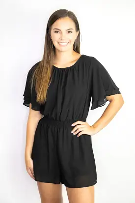 Black Smocked Waistband Romper