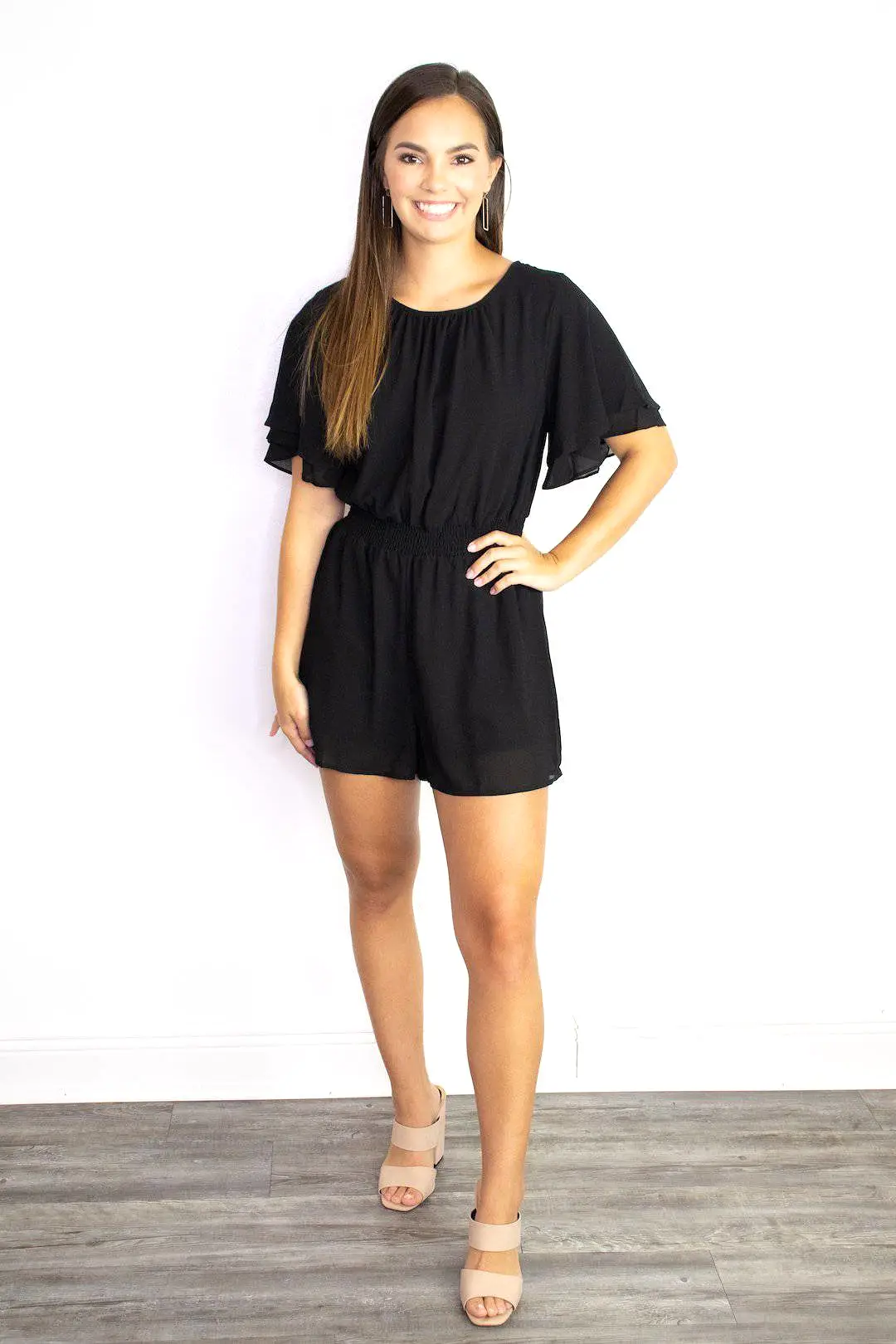 Black Smocked Waistband Romper