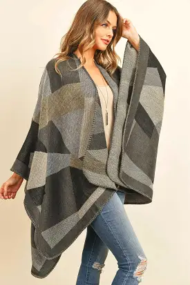 Brown Abstract Pattern Open Front Kimono