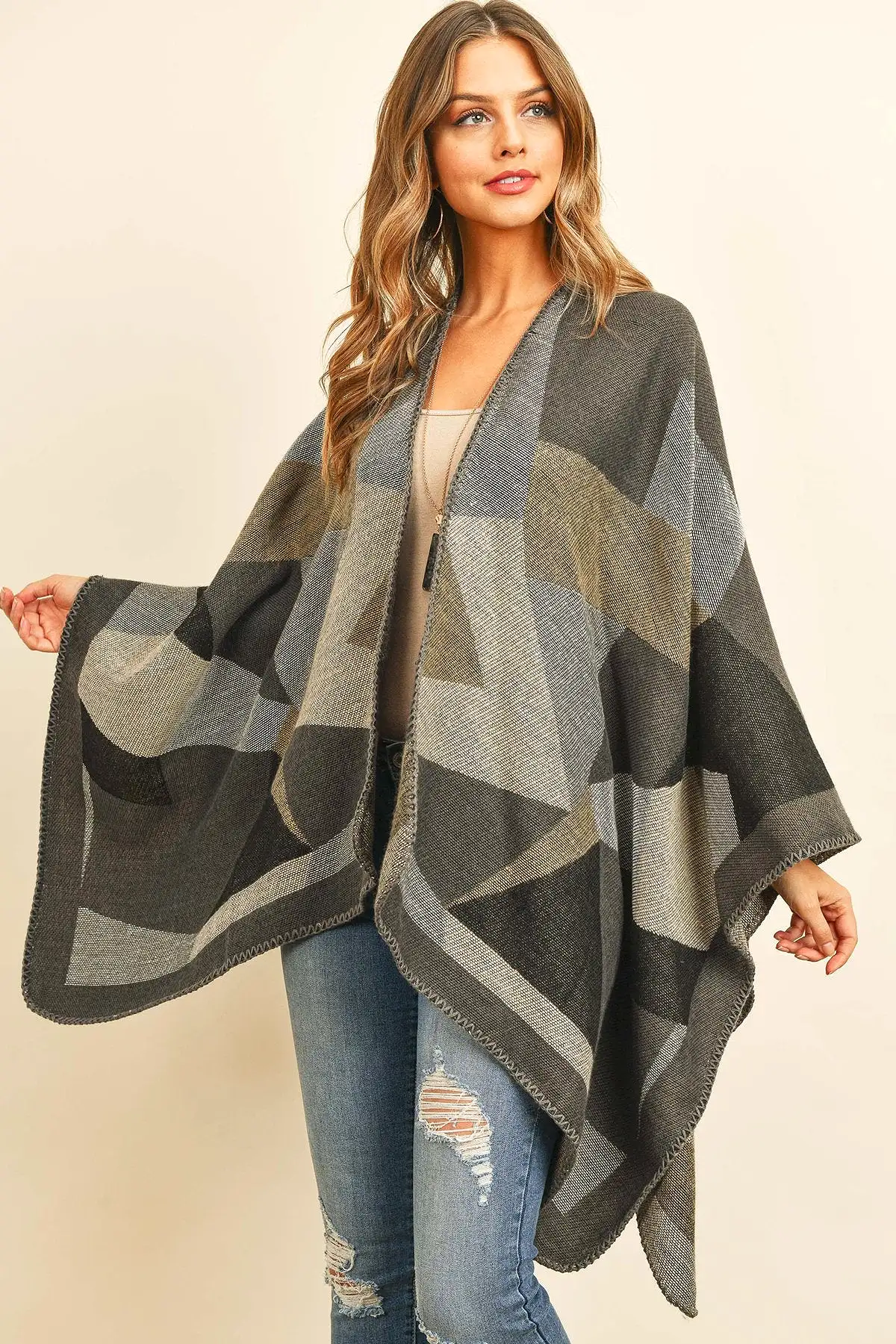 Brown Abstract Pattern Open Front Kimono