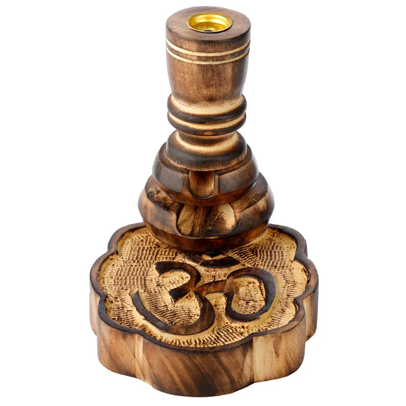 Carved Mango Wood Backflow Incense Burner - Om IF254