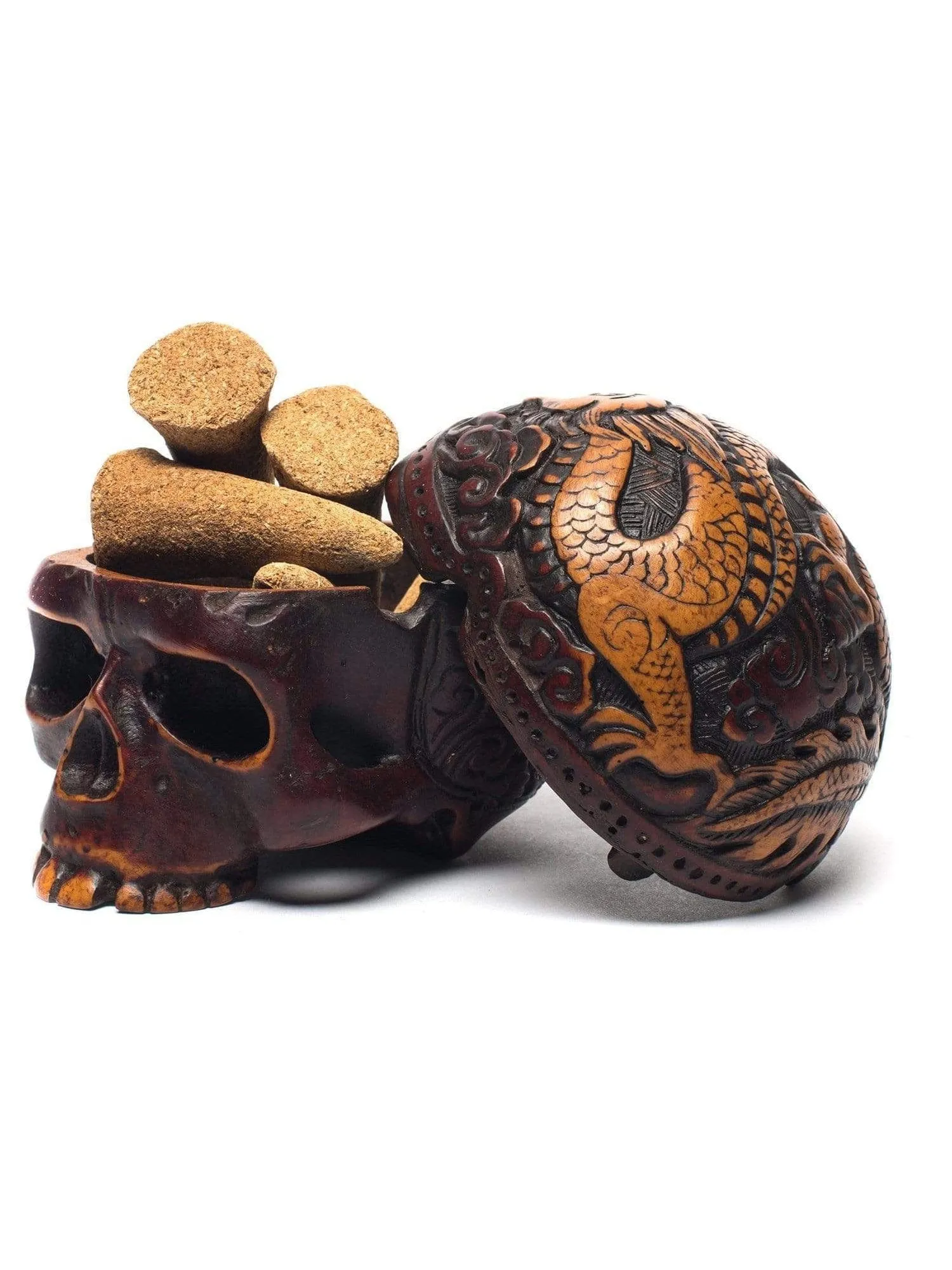 Carved Resin Skull Incense Burner