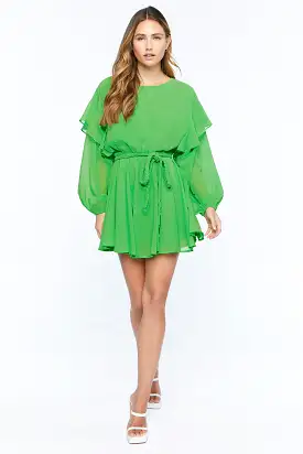 Chiffon Belted Flounce Mini Dress