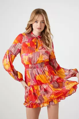 Chiffon Watercolor Print Mini Dress