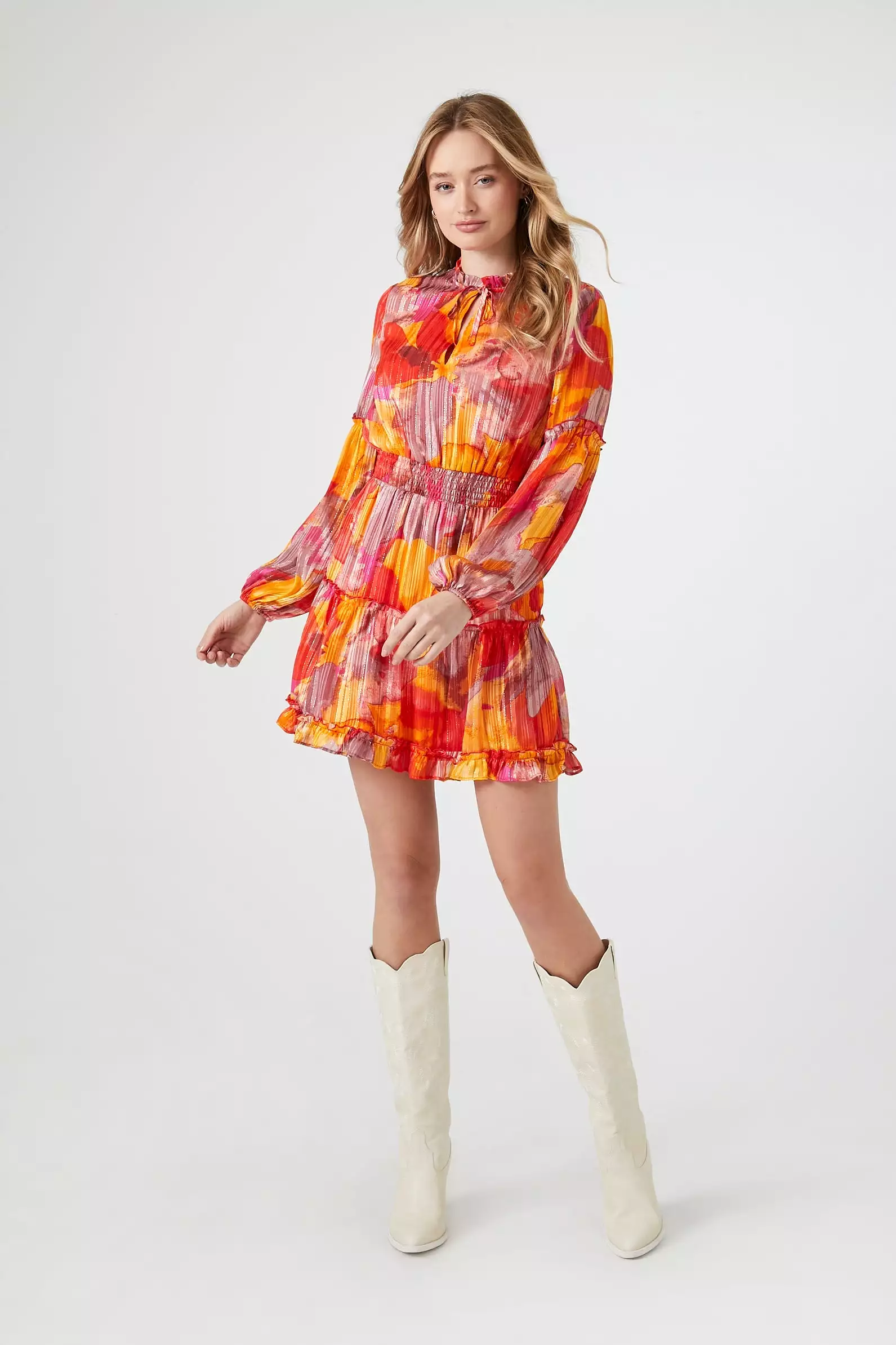 Chiffon Watercolor Print Mini Dress