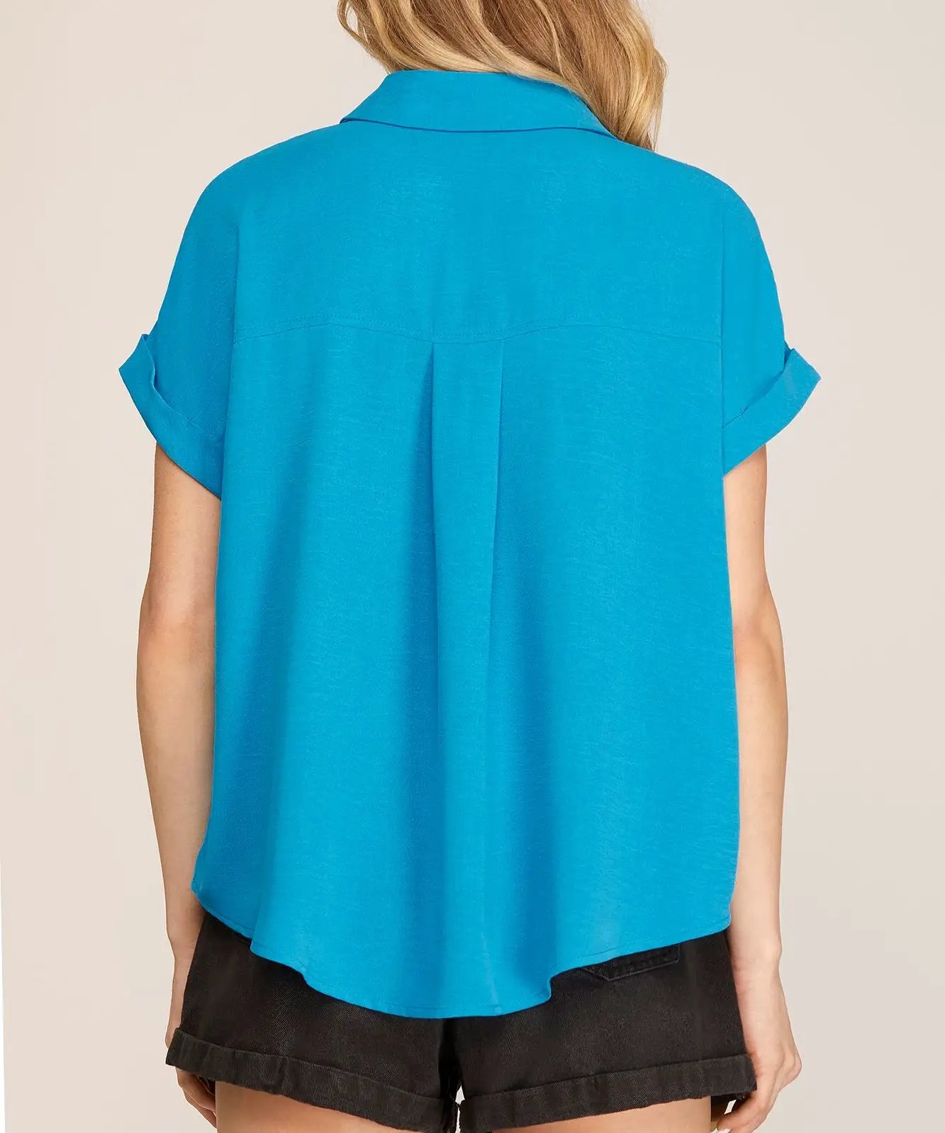 Collared Woven Top - Diva Blue