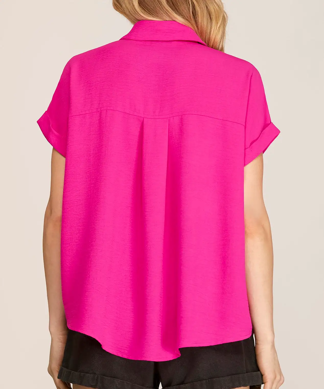 Collared Woven Top - Hot Pink