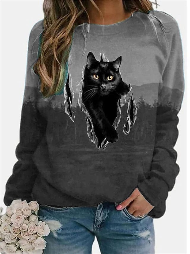 Cozy Cat Striped Sweatshirt for Women