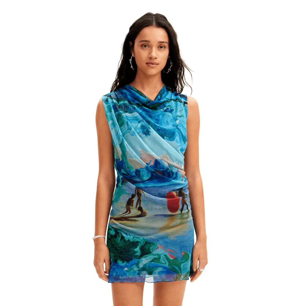 Desigual M. Christian Lacroix Tulle Mini Dress in Arty Photographic Beach Print