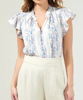 Everly Floral Split Neck Blouse - Ivory Multi