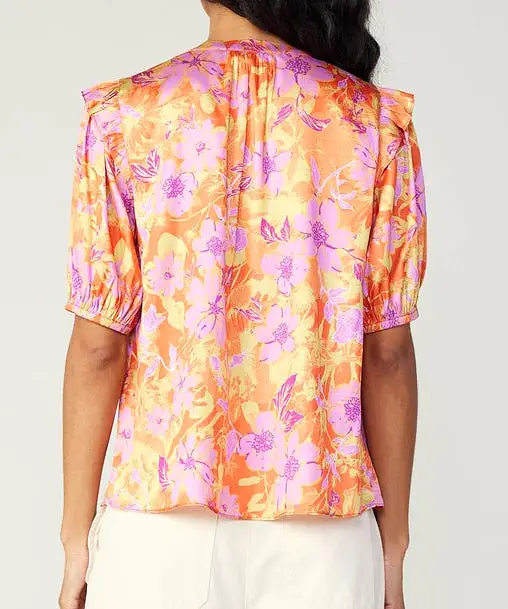 Floral Print Blouse - Orange/Pink Multi