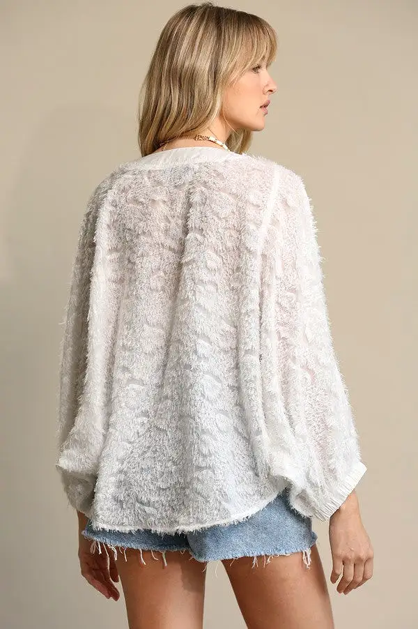 Gigio Open Front Batwing Textured Cardigan