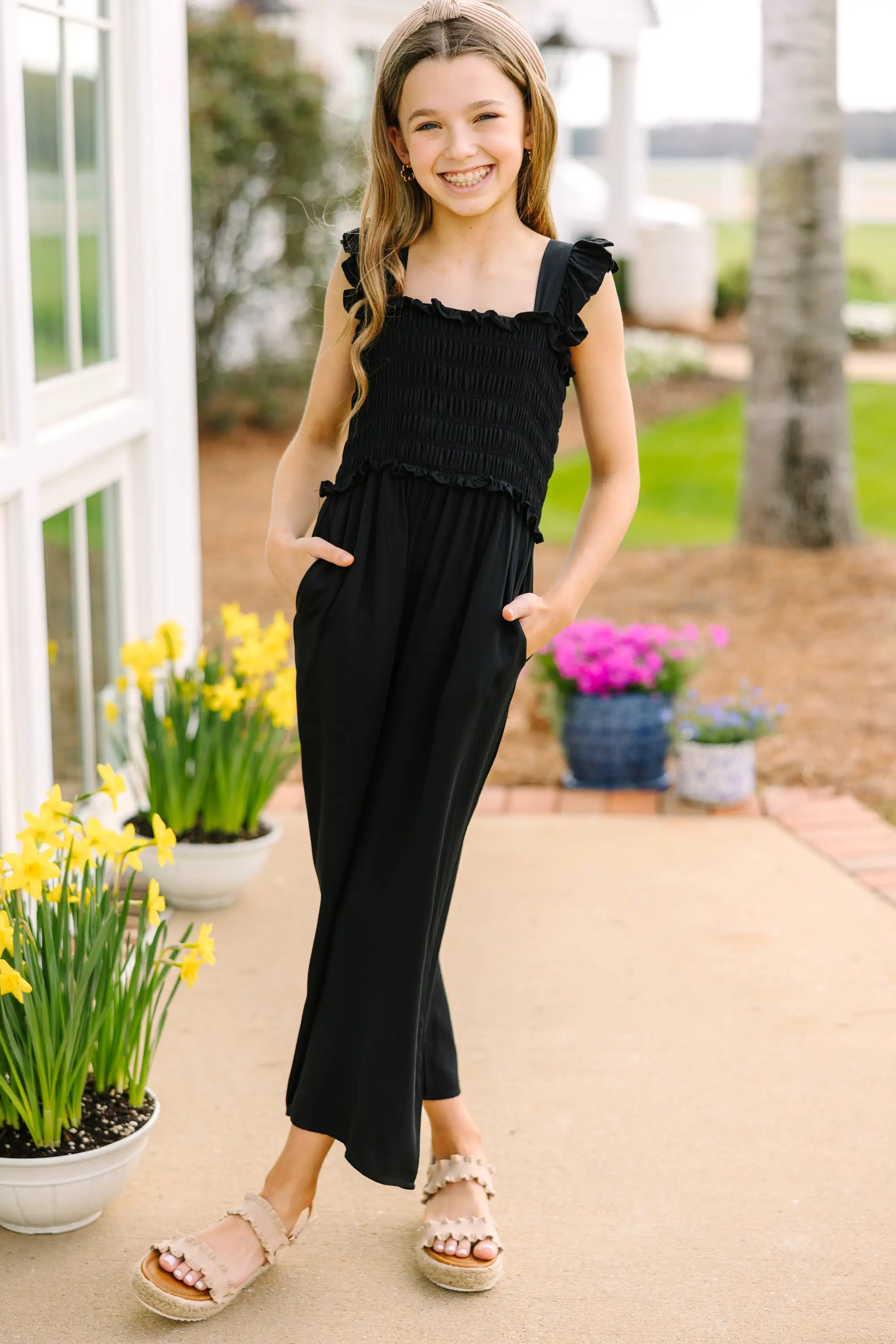 Girls: All For You Black Smocked Jumpsuit