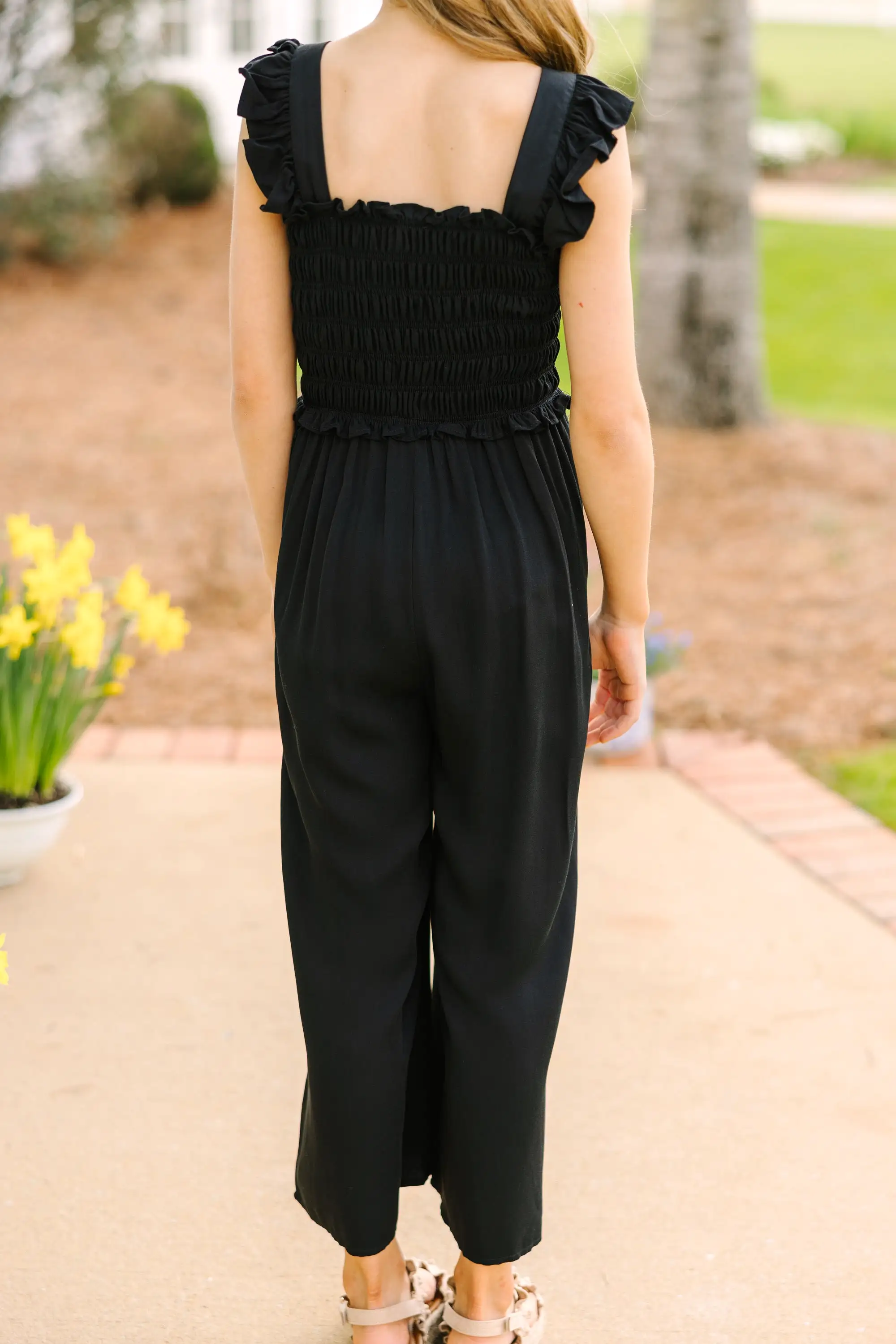 Girls: All For You Black Smocked Jumpsuit