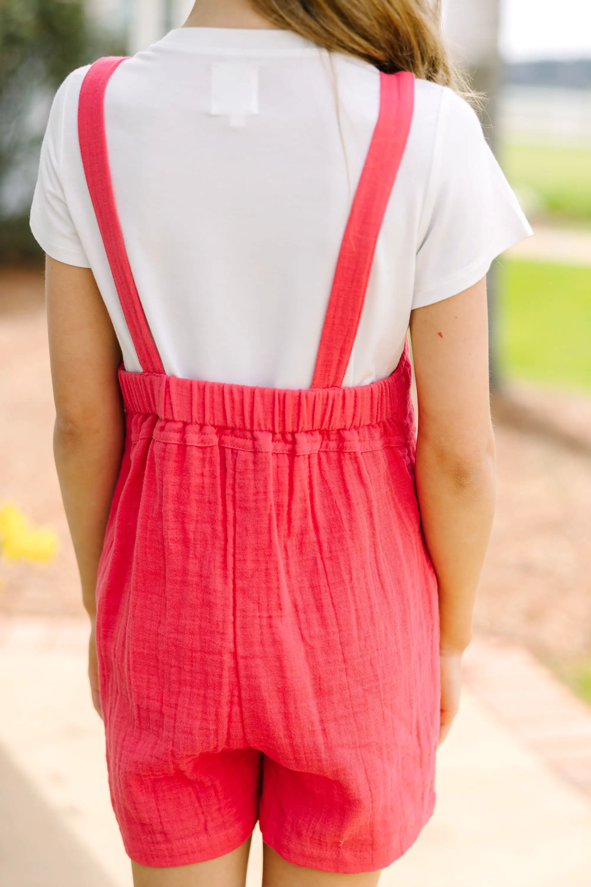 Girls: Let It All Go Coral Red Cotton Overalls