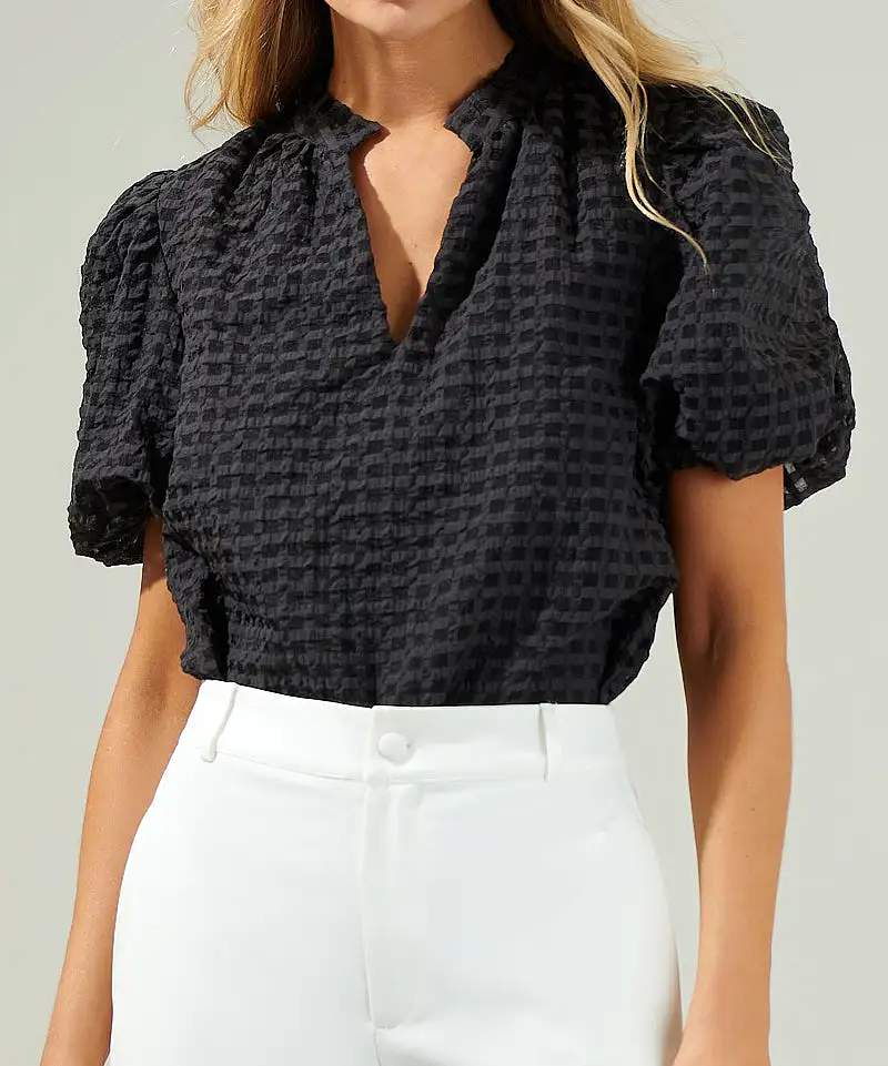 Gretna Organza Check Ruffle Blouse - Black