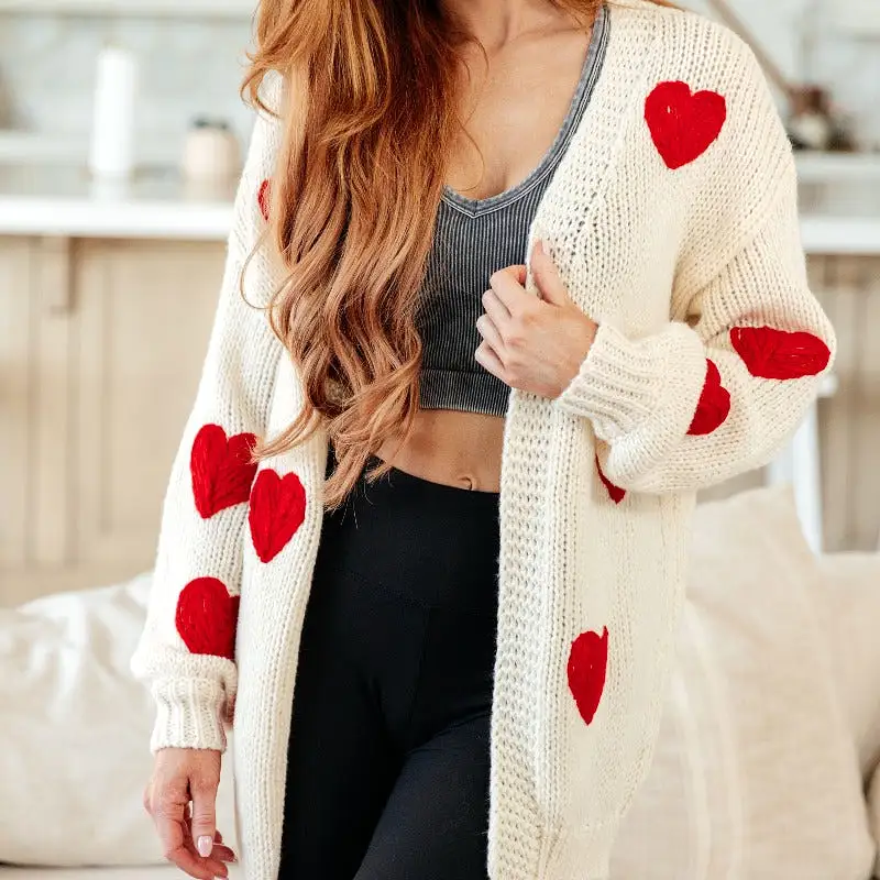 Hearts and Cream Sweater Long Cardigan