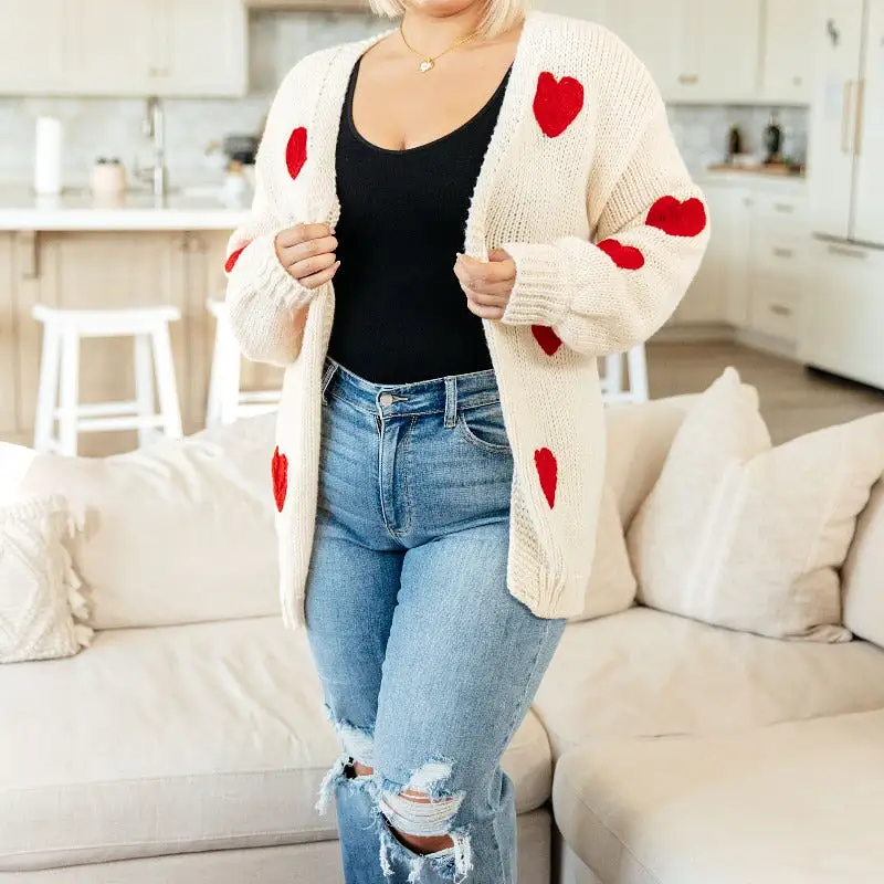 Hearts and Cream Sweater Long Cardigan