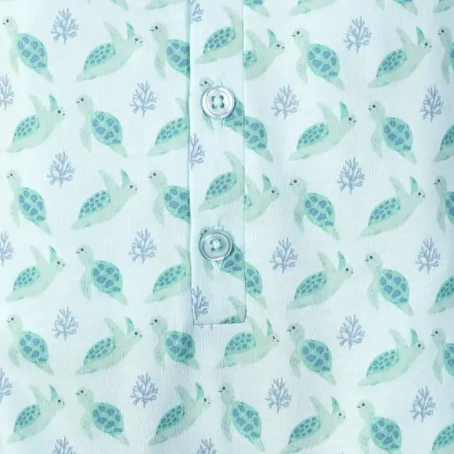 Henley Romper - Aqua Turtles