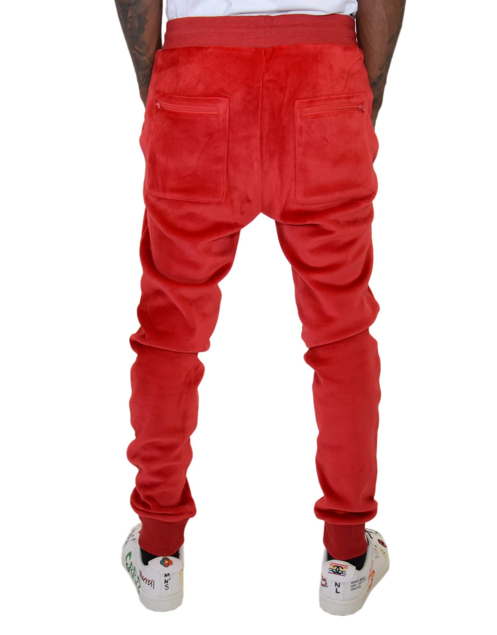 HIDDEN TREASURE VELOUR SWEATPANTS RED