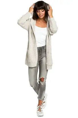 Hooded Cardigan with Pockets in Light Grey