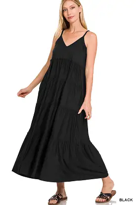 Hooked On You V-Neck Maxi Dress  Black