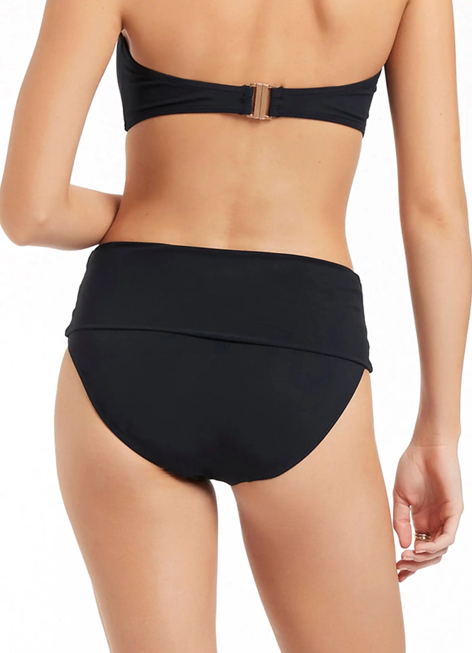 Jetset Fold Down High Waisted Bikini Bottom - Black