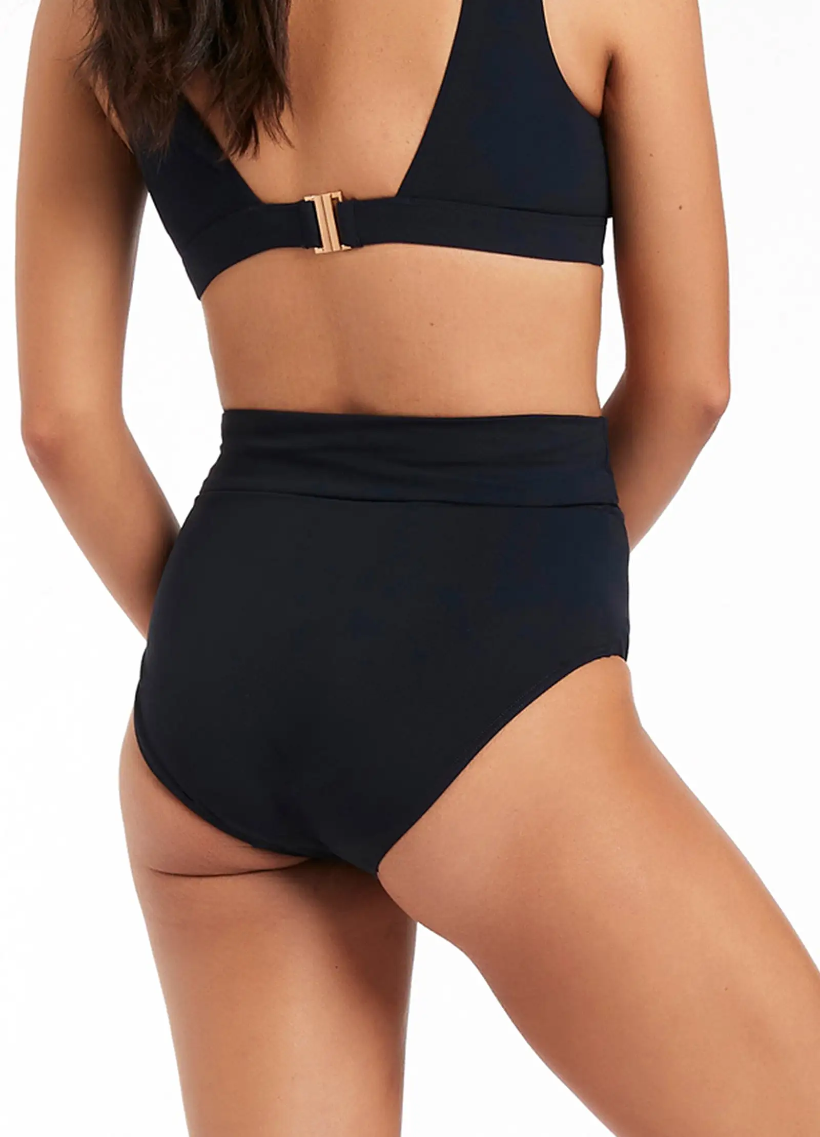 Jetset Fold Down High Waisted Bikini Bottom - Deep Navy