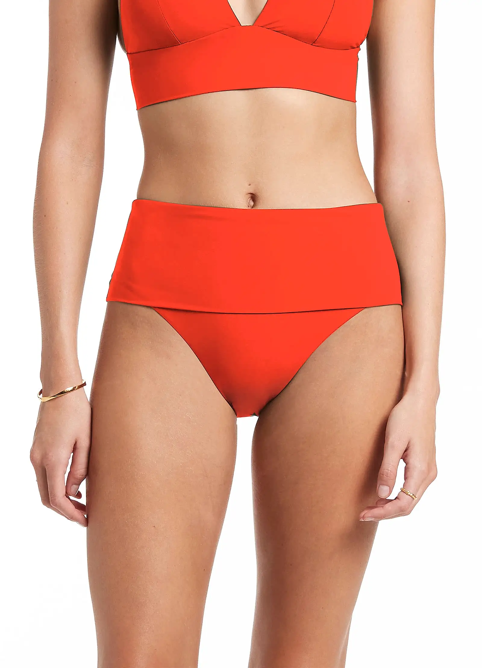 Jetset Fold Down High Waisted Bikini Bottom - Fiamma