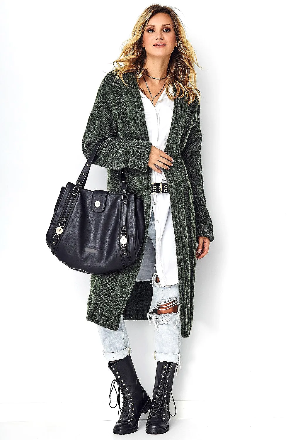 Long Coat Cardigan Dark Green