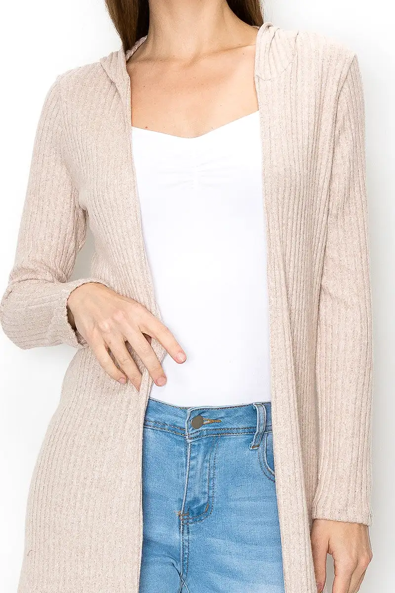 Long Sleeve Hooded Light Cardigan Beige