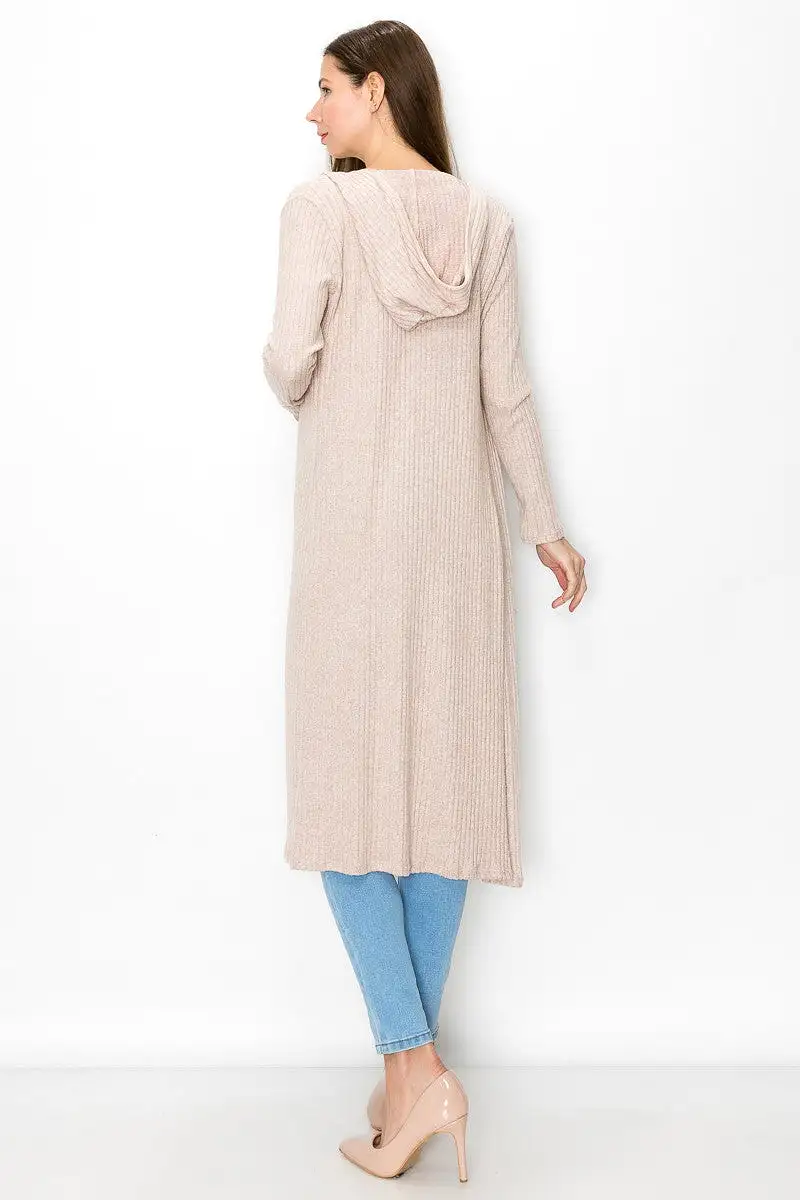 Long Sleeve Hooded Light Cardigan Beige