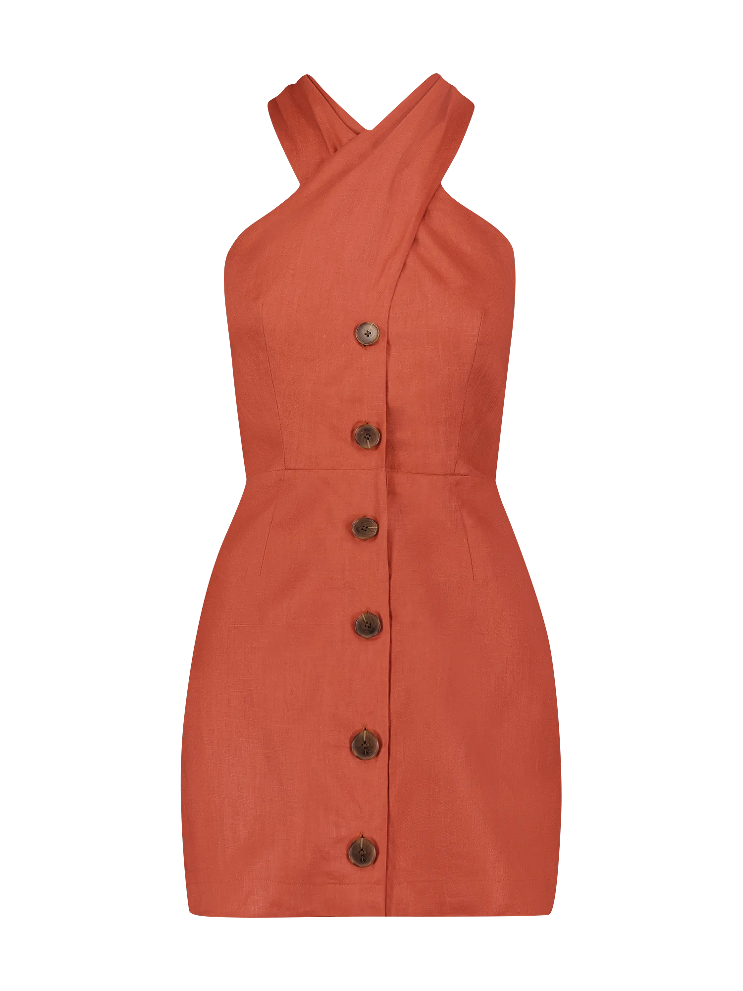 Matthew Bruch Twist Button-Up Mini Dress Terracotta Linen