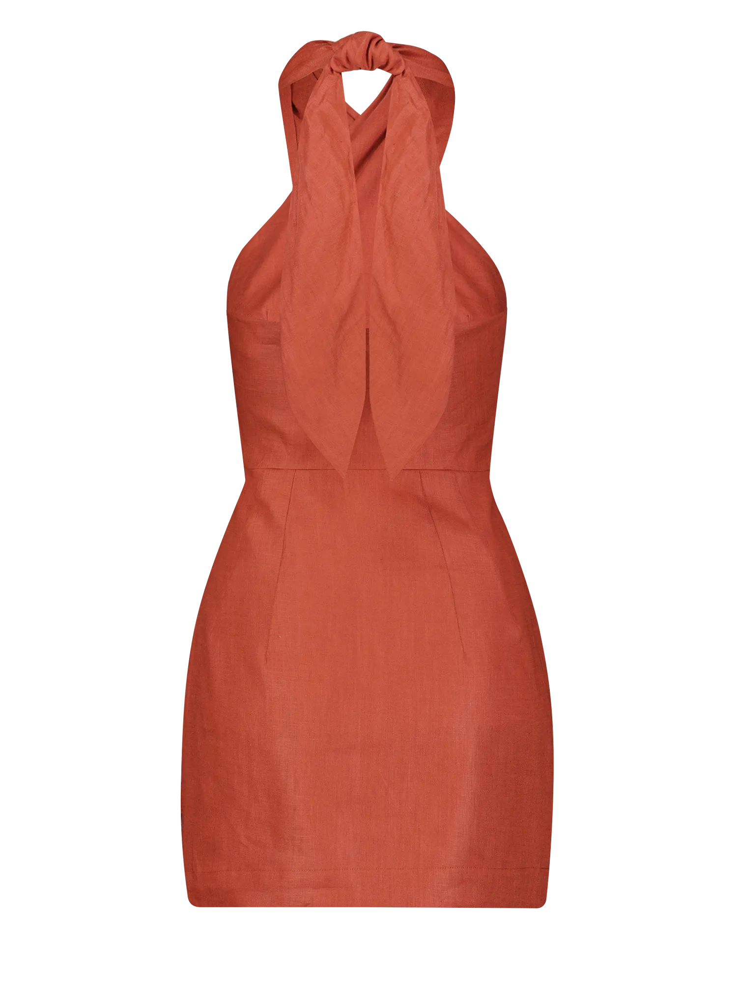 Matthew Bruch Twist Button-Up Mini Dress Terracotta Linen