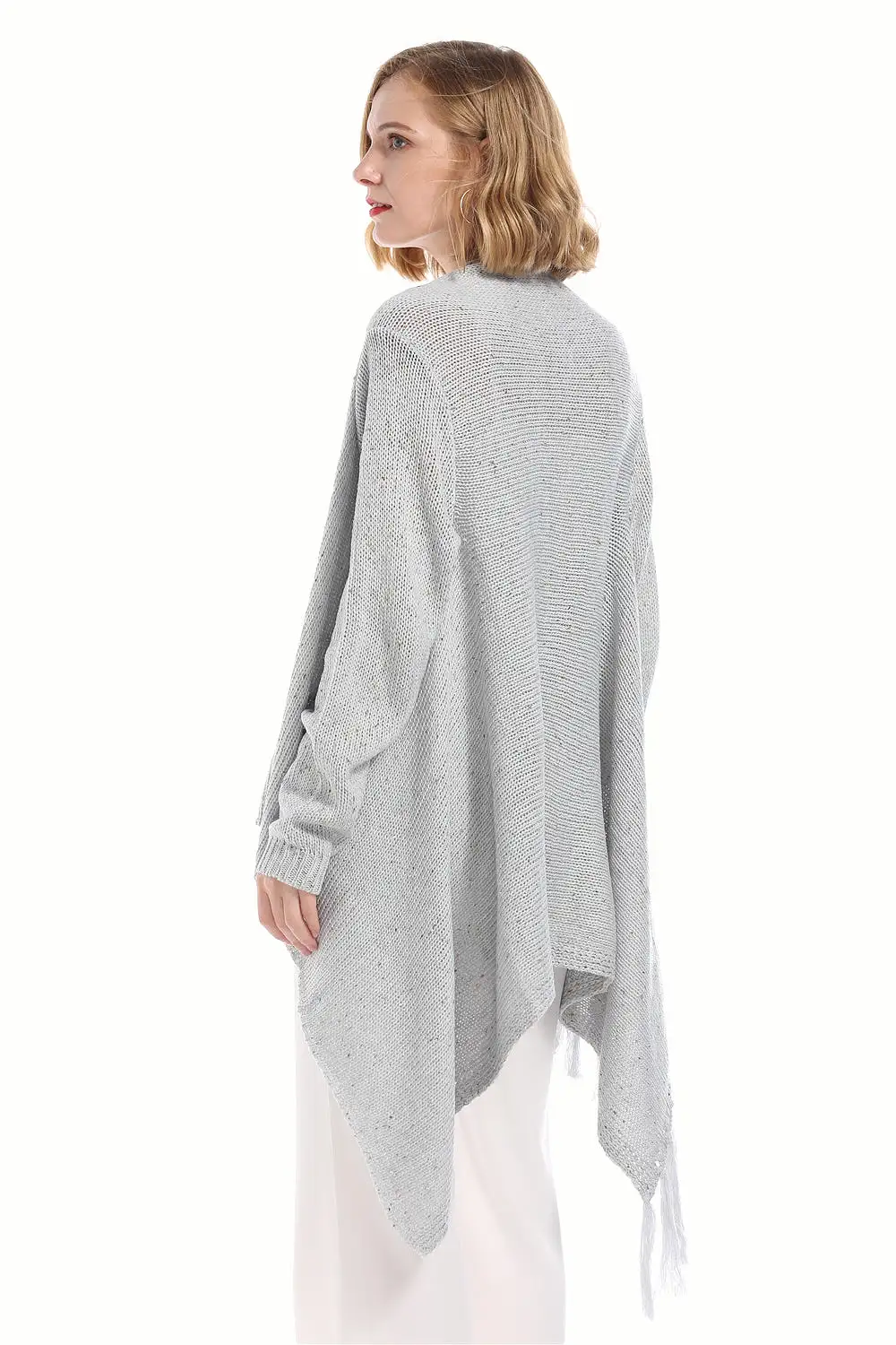 One-Button Tassel Tie Asymmetrical Hem Cardigan