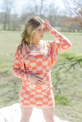 Peach Checkerboard Set Cardigan