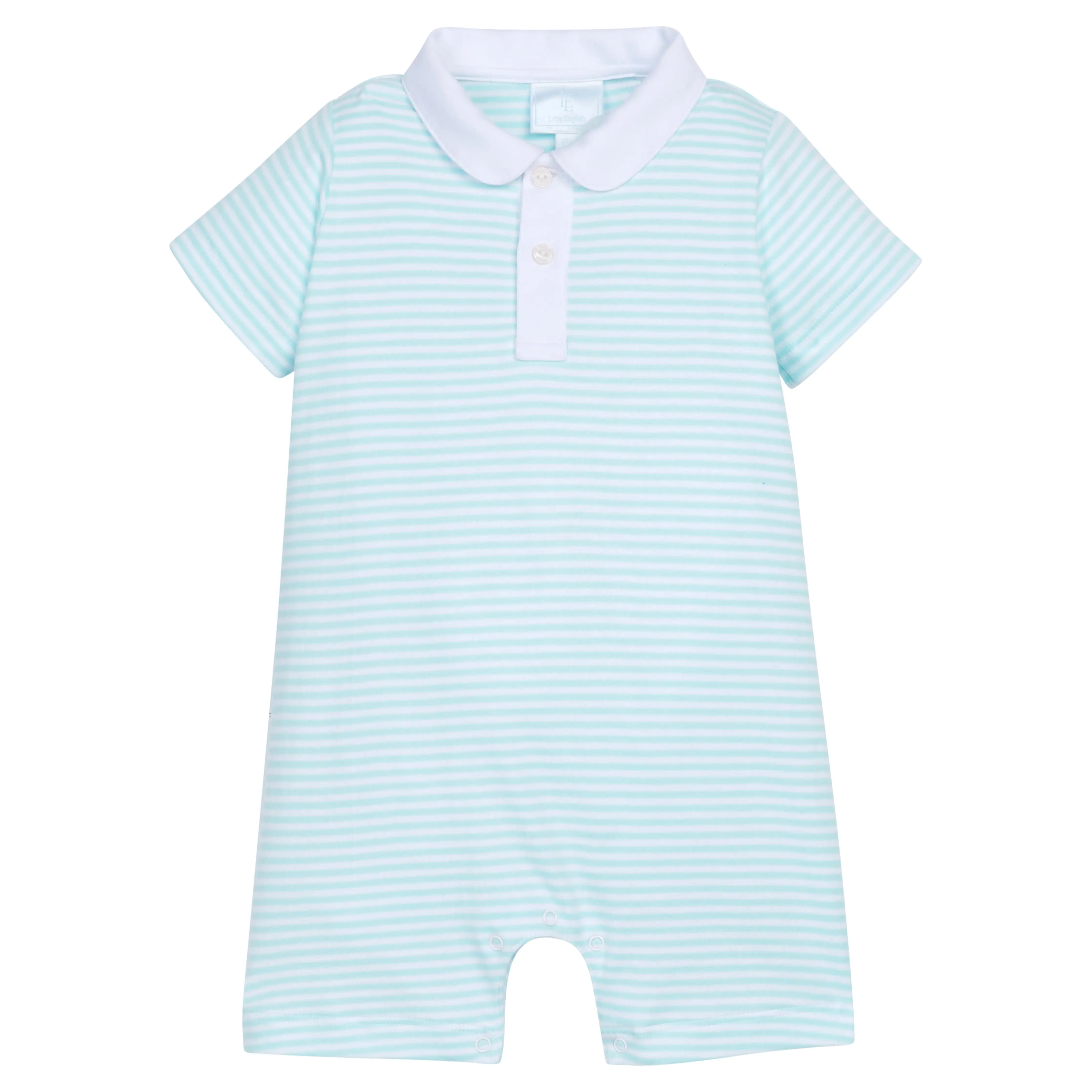 Peter Pan Polo Romper - Aqua Stripe