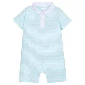 Peter Pan Polo Romper - Aqua Stripe