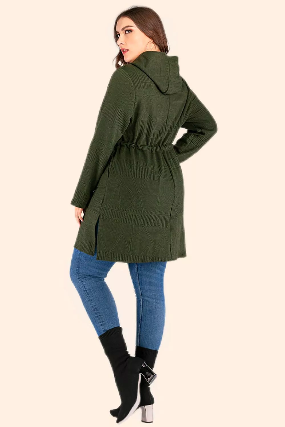 Plus Size Drawstring Waist Hooded Cardigan with Pockets (L÷5XL)