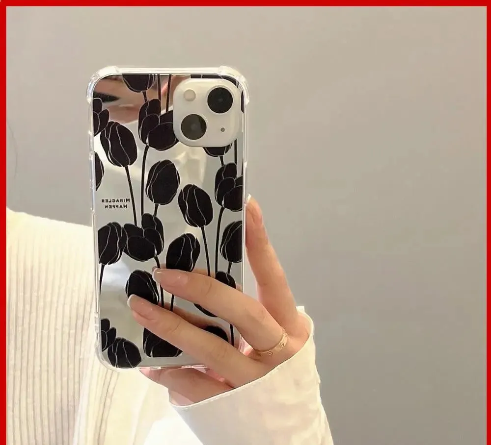 Retro Black Tulip Phone Case for iPhone 11 iPhone 13 Pro Max iPhone 12 Pro Max iPhone 7 Plus iPhone xr MK18707