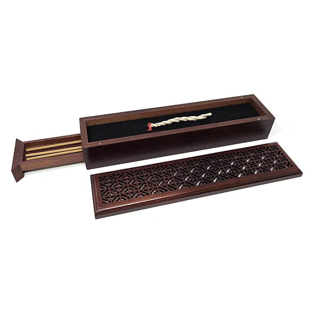 Rosewood Finish Wood Incense Box Burner - Large