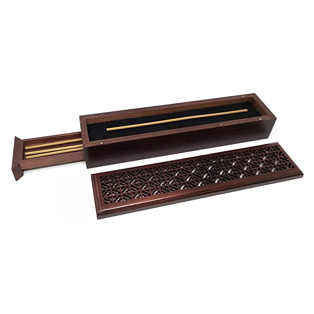 Rosewood Finish Wood Incense Box Burner - Large