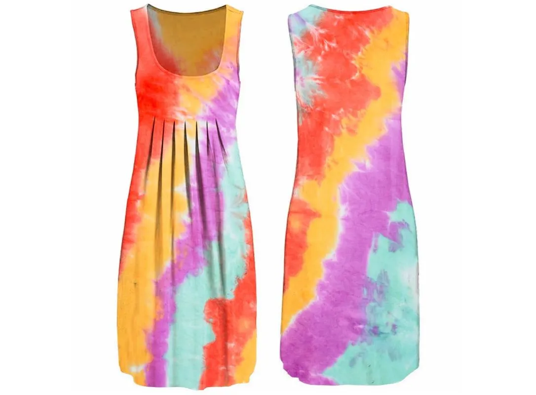 Sexy sleeveless woman dress tie dye print O neck summer dresses for women female loose casual dresses plus size clothing|Dresses