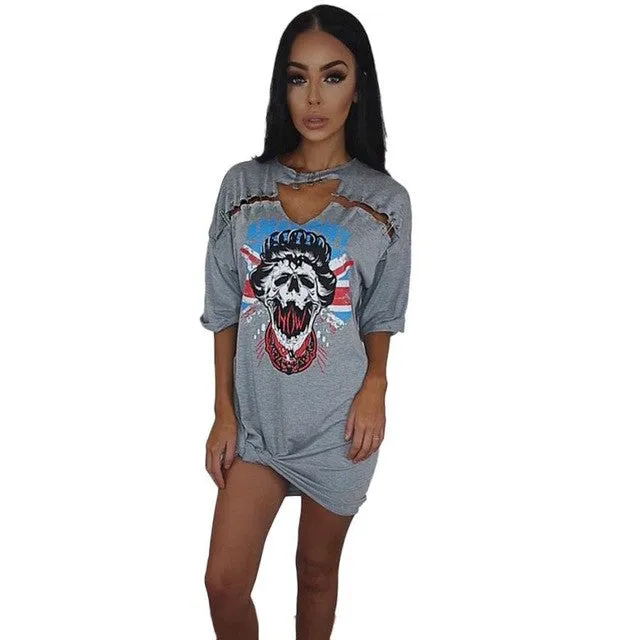 Sexy Women Ladies T-shirt Print V Neck Short Sleeve Club Mini Casual Dresses vestidos mujer #63 SM6