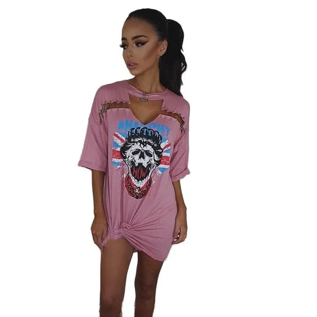 Sexy Women Ladies T-shirt Print V Neck Short Sleeve Club Mini Casual Dresses vestidos mujer #63 SM6